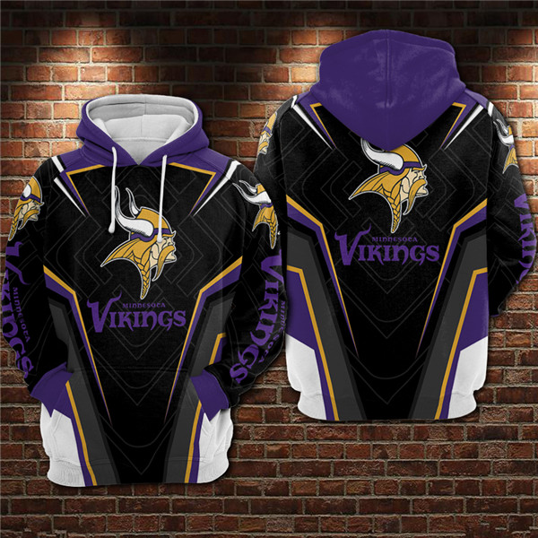Men's Black/Purple Minnesota Vikings 3D All Over Print Pullover Hoodie